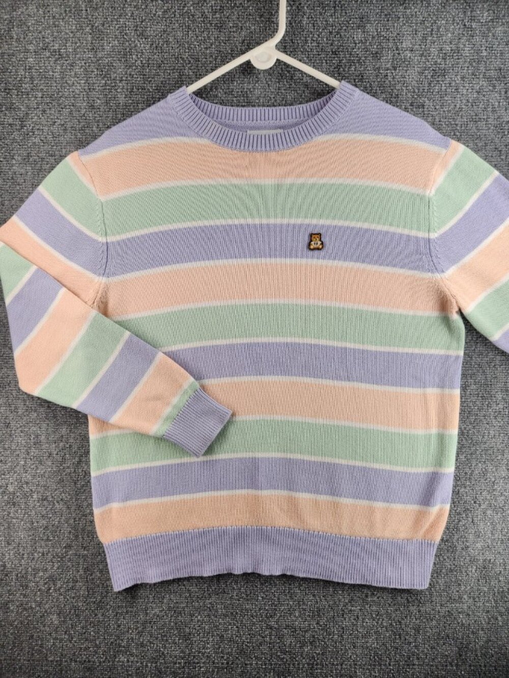 Teddy Fresh Stripe Colorful Pastel Pullover Knit Sweater Preppy Medium Oversized